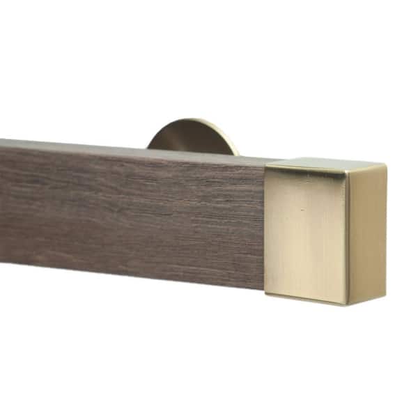 Art Decor Kontur Wood 60 in. Non-Adjustable Single Traverse Window Curtain Rod Set in Monaco with Vintage Brass Endcaps