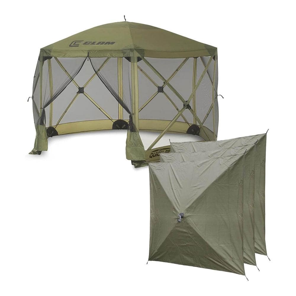 Clam Quick-Set 8-Person Escape Portable Outdoor Gazebo Canopy Shelter and 3 Wind Panels, Green Color/Finish