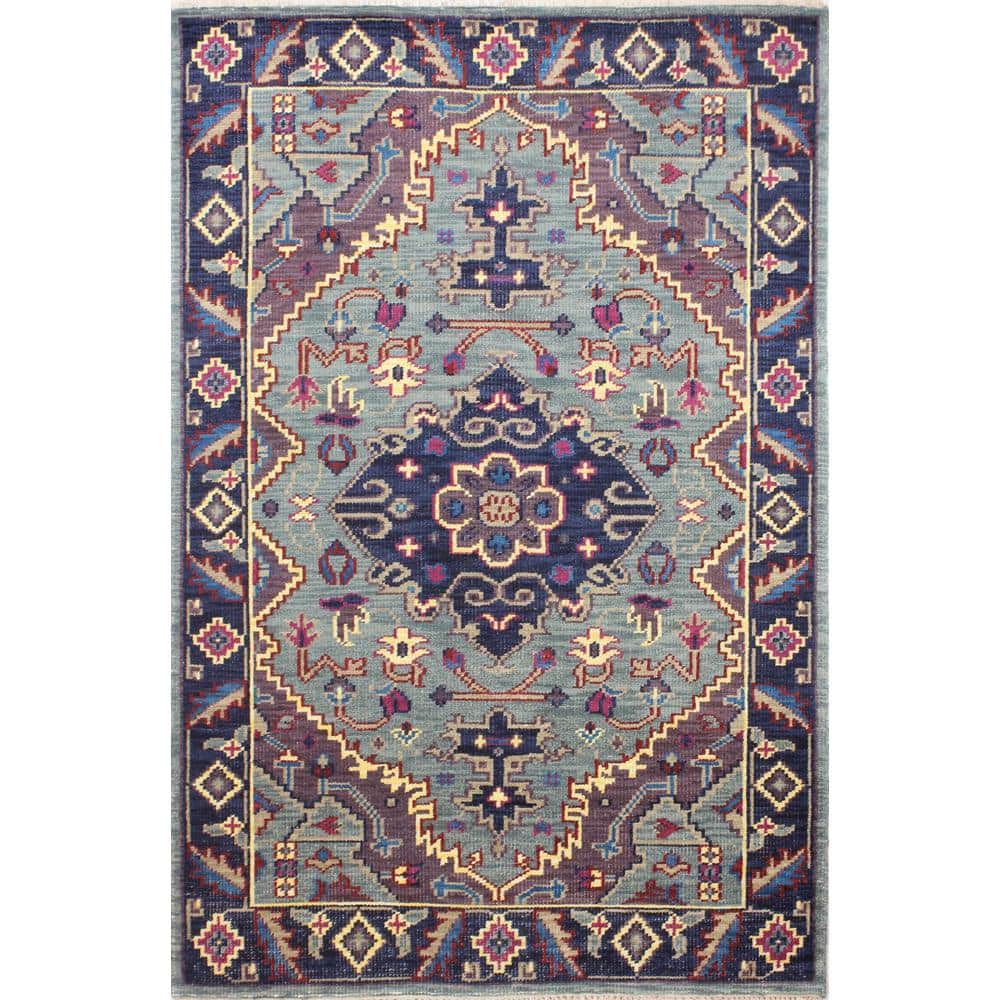 Palmyra Teal 4 ft. x 6 ft. (3 ft. 6 in. x 5 ft. 6 in.) Floral Transitional 
