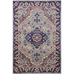 Palmyra Teal 4 ft. x 6 ft. (3 ft. 6 in. x 5 ft. 6 in.) Floral Transitional Accent Rug