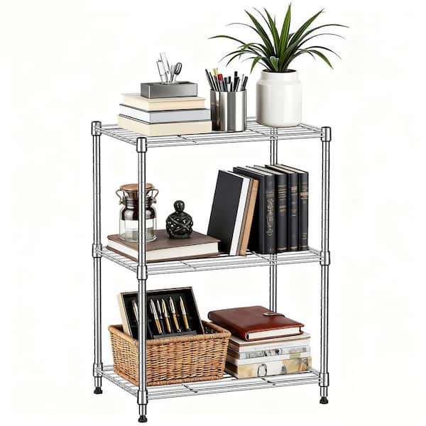 Metal Wire 3-Shelf Adjustable Utility Shelving Unit in Chrome (17.7 in. W x 26.4 in. H x 11.8 in. D)