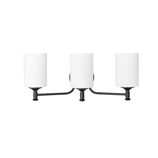 Millennium Lighting Ailey 21.625 in. 3-Light Matte Black Vanity-Light Etched Opal White