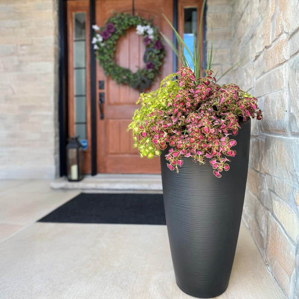 Modesto 32" Tall Black Polyethylene Planter with Grooved Texture
