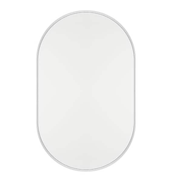 Tatahance 20 in. W x 34 in. H Oval Recessed White Metal Framed Medicine Cabinet with Mirror and Adjustable Shelves