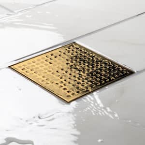Designline 4 in. x 4 in. Stainless Steel Square Shower Drain with Square Pattern Drain Cover in Brushed Gold