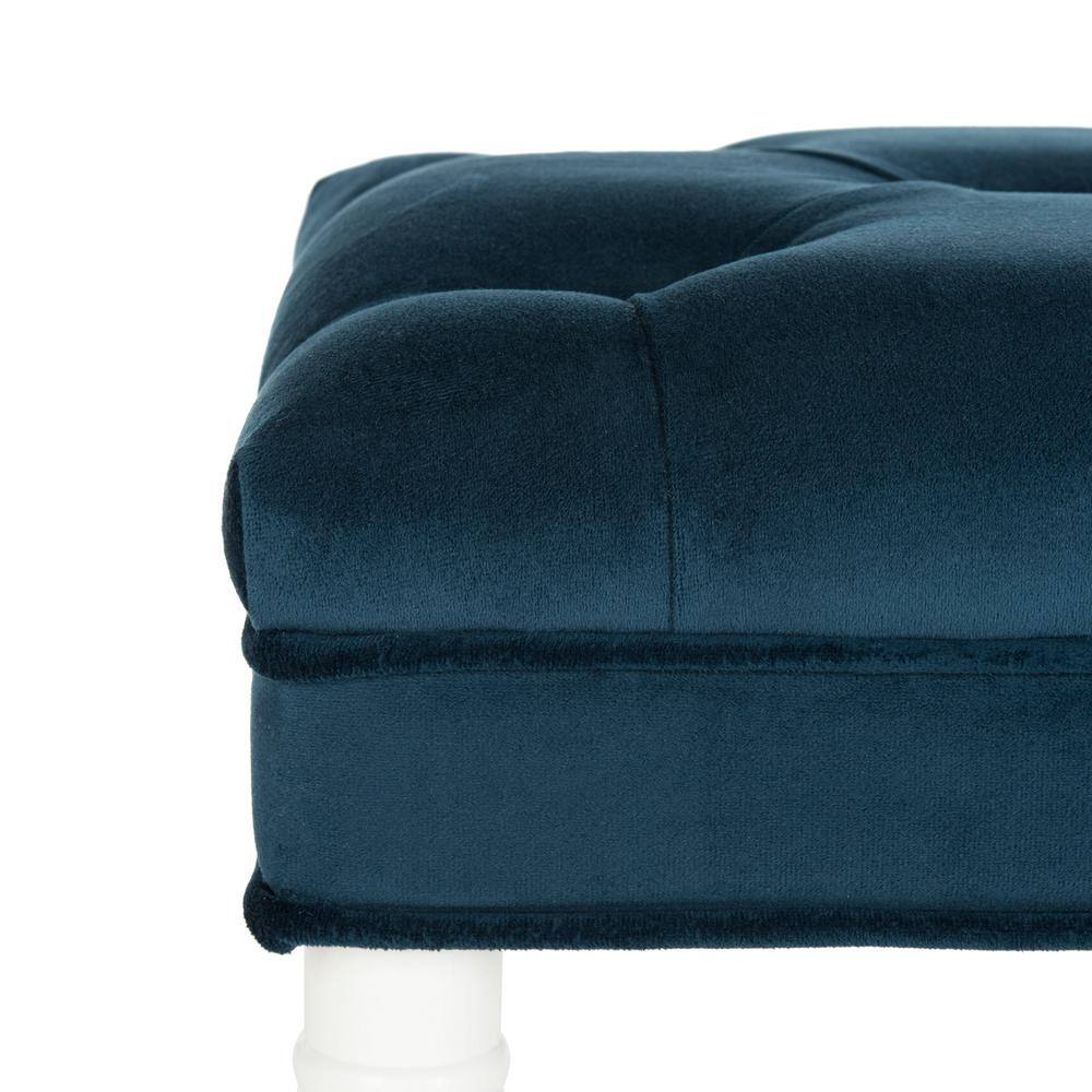 Navy Velvet Tufted Bench with White Bamboo Detail and Brass Capped Feet