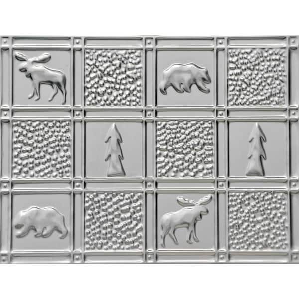 FROM PLAIN TO BEAUTIFUL IN HOURS Take Home Sample - Gwen's Cabin Steel Unfinish 12 in. x 12 in. Decorative Tin Steel Silver Nail Up Backsplash Wall Tile