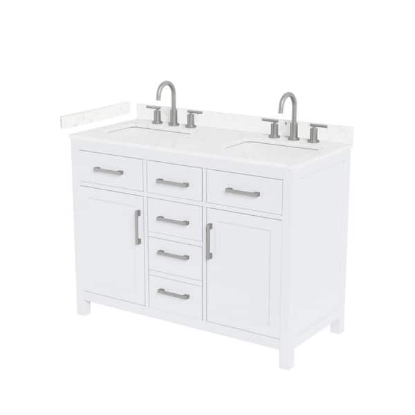 Beckett 48 in. Double Freestanding White Bath Vanity with Carrara Cultured Marble Top