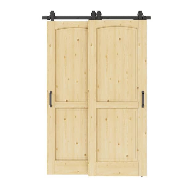 48 in. x 80 in. (Double 28 in.) 2-Panel Unfinished Solid Core Pine Wood Sliding Barn Door with Hardware Kit Bypass