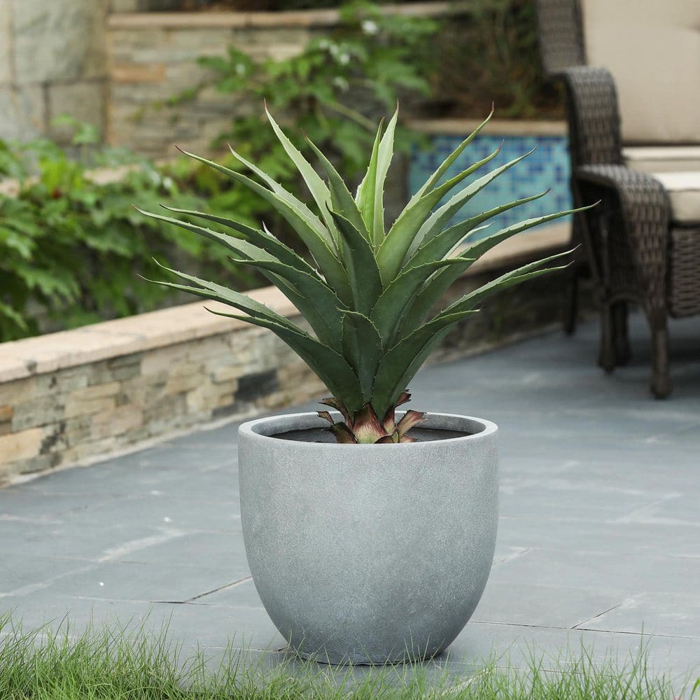 Gray Round Tapered Magnesium Oxide Outdoor Planter 12.2" H