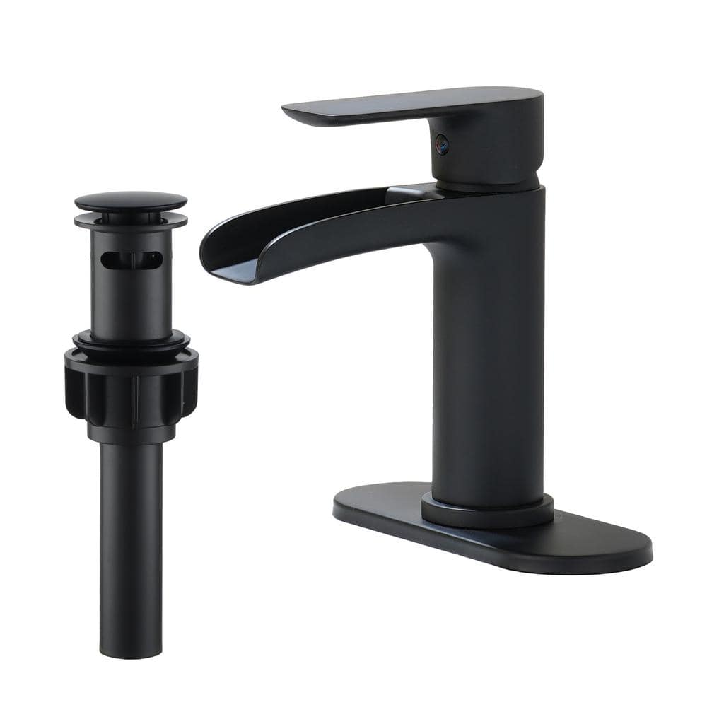 Waterfall Single Hole Single Handle Bathroom Vessel Sink Faucet with Pop-Up Drain in Matte Black price history on PriceWatchPro
