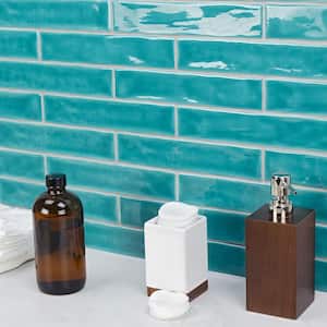 Newport Turquoise 2 in. x 10 in. x 11mm Polished Ceramic Subway Wall Tile (40 pieces / 5.38 sq. ft. / box)