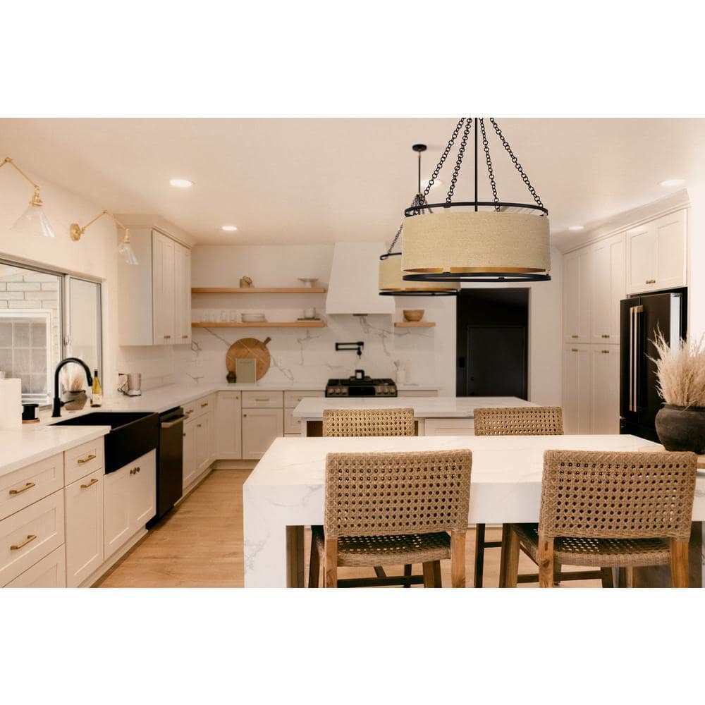 Windward Passage Soft Brass and Coal 6-Light Drum Pendant