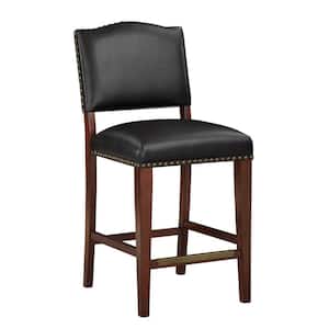 Denver 40 in. H Brown Camel Back Wood Frame Counter Stool with Faux Leather Seat