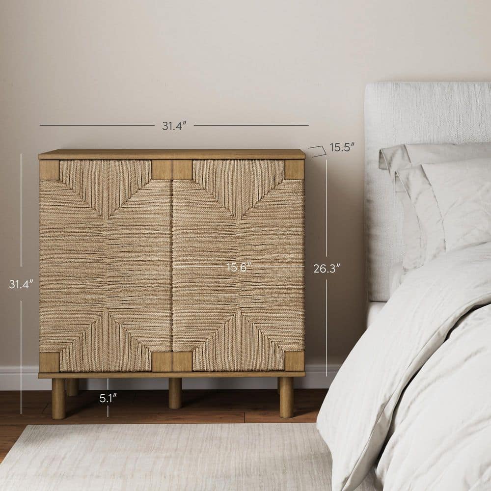 Beacon Light Brown Wood and Seagrass Storage Cabinet with Adjustable Shelves