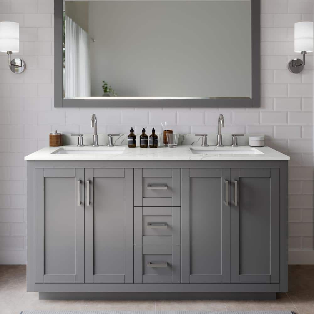 Miranda 60 in. W x 22 in. D x 33.75 in. H Double Bath Vanity in Dark Gray with Giotto Quartz Top and 58 in. Mirror price history on PriceWatchPro