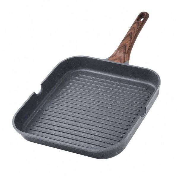 9.5 in. Nonstick Gray Granite Aluminum Grill Pan, Versatile Griddle with Pour Spouts, Square Big Cooking Surface