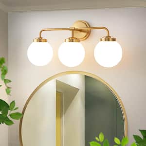22.5 in. 3-Light Gold Bathroom Vanity Light with Opal Glass Shades, Bulb not Included