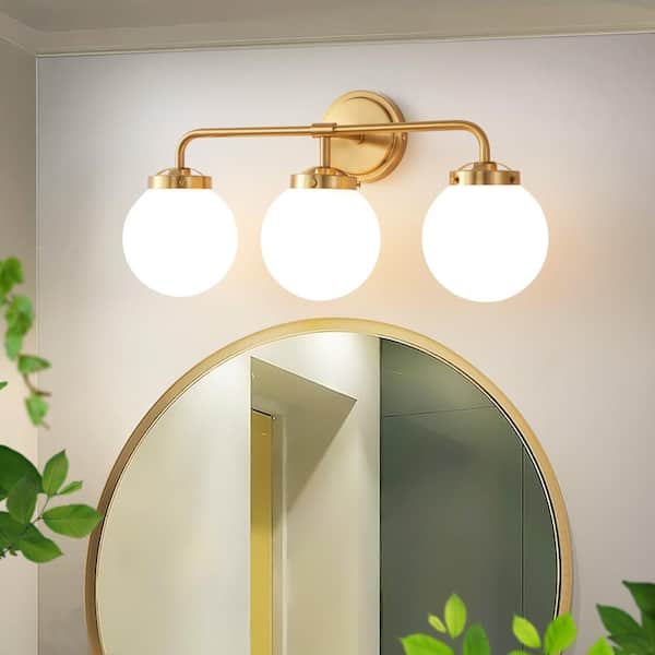 Deyidn 22.5 in. 3-Light Gold Bathroom Vanity Light with Opal Glass Shades, Bulb not Included