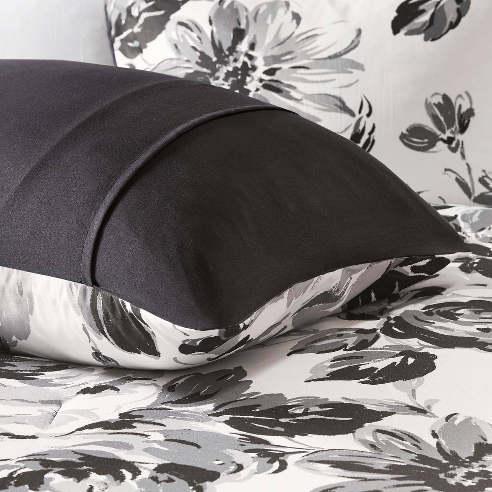California King Black and White Floral Microfiber Duvet Set