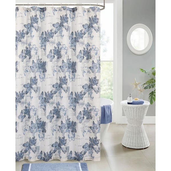 Dainty Home Printed Waffle 70 in. x 72 in. 13-Piece Shower Curtain Set in Butterflies