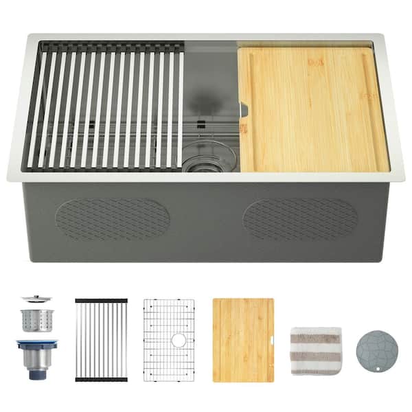 Unbranded 30 in. Workstation Undermount Single Bowl 16-Gauge Stainless Steel Kitchen Sink with Cutting Board
