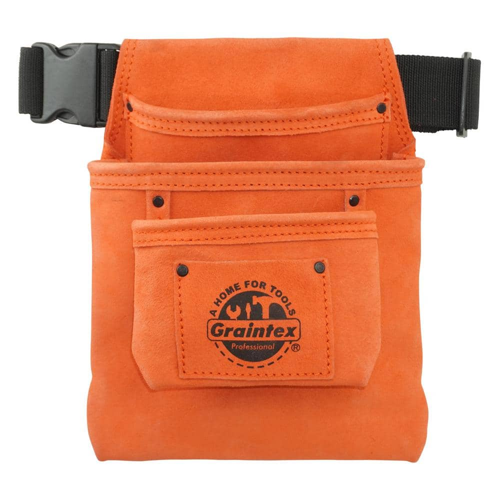 Graintex 3-Pocket Nail and Tool Pouch with Orange Suede Leather w/Belt ...