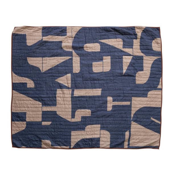 Storied Home Blue and Natural Cotton Throw Blanket