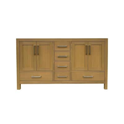 60 in. W x 22.05 in. D x 34.25 in. H Double Sink Bath Vanity in Oak with White Marble Top and Backsplash