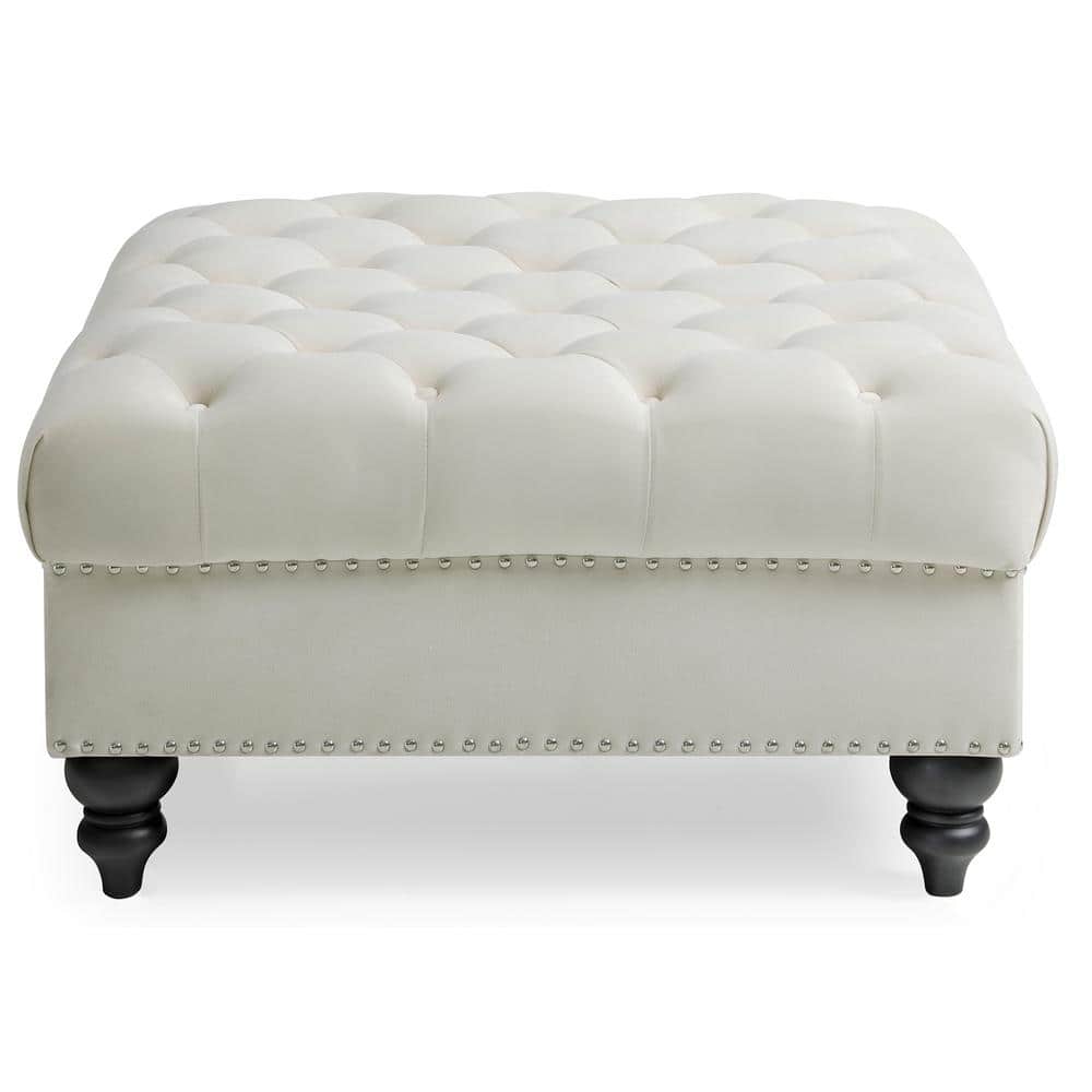 AndMakers Nola Ivory Tufted Ottoman PFG0357O The Home Depot