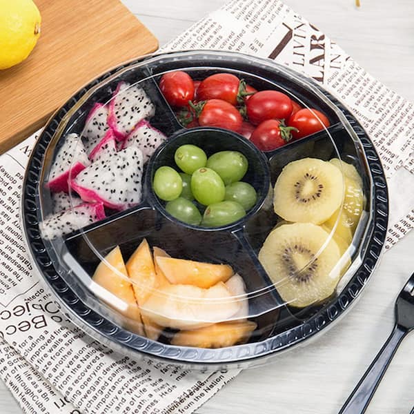 Wudkey 30 Pack Plastic Appetizer Tray with Lid, Disposable Fruit