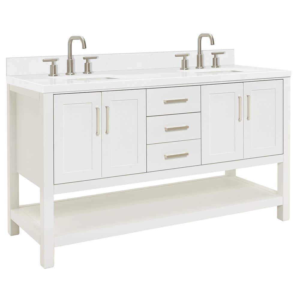 Magnolia 60" White Double Sink Freestanding Vanity with Quartz Top