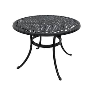 42 in. Patio Cast Aluminum Round Outdoor Bistro Table with Umbrella Hole and Antique Bronze at the Edge in Black
