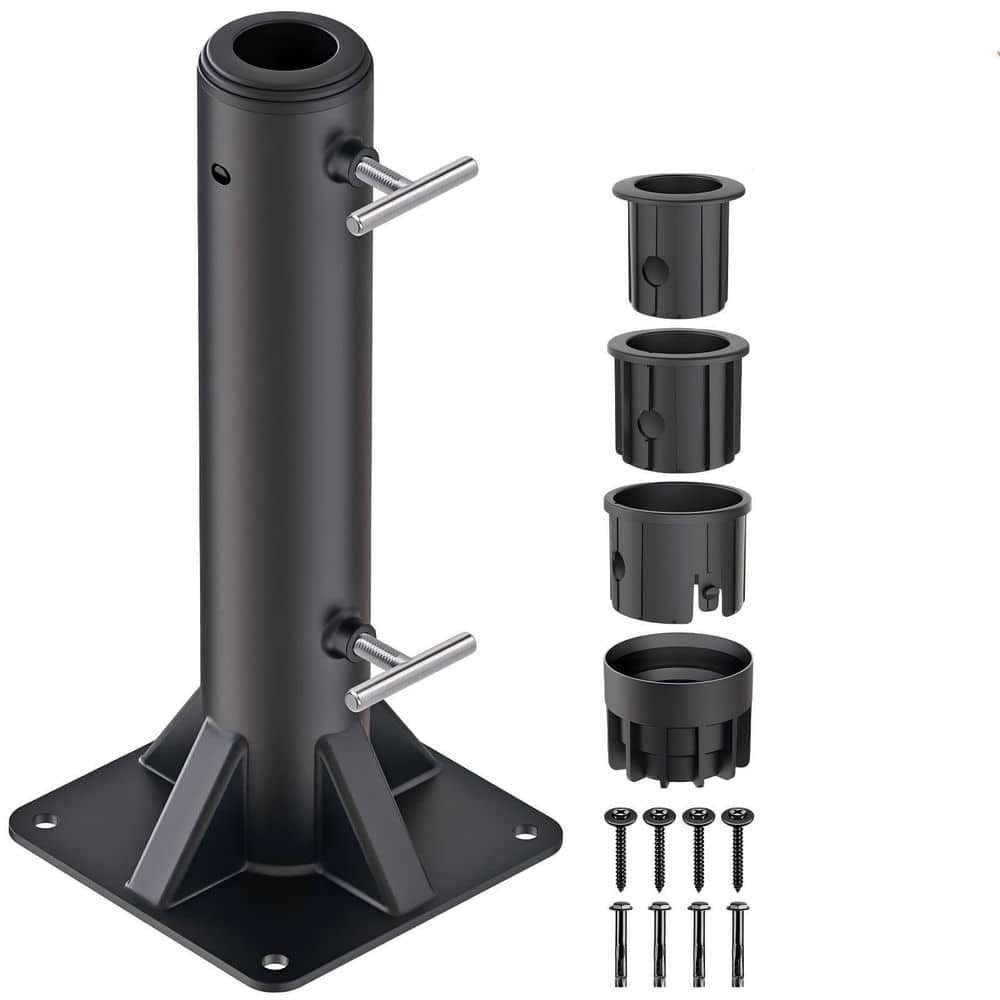 Heavy Duty Deck Mount Umbrella Holder with Plastic Sleeve, Umbrella Stand for Patio Table, Balcony, Decks, Docks, Black