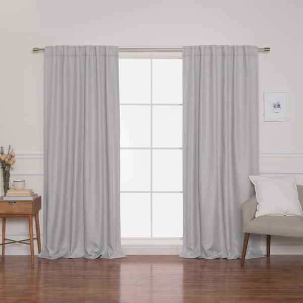 Best Home Fashion Light Gray Faux Linen Back Tab Blackout Curtain - 52