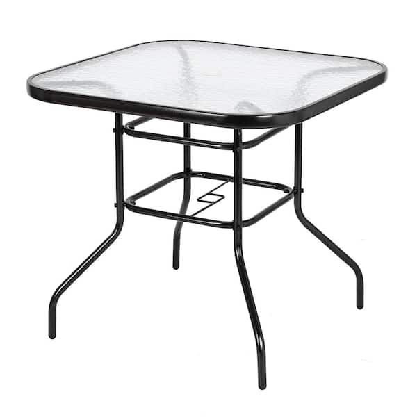 VINGLI 32 in. Square Black Metal Outdoor Dining Table with Umbrella Hole