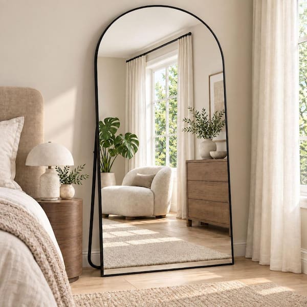 XRAMFY Black 35 in. W x 78 in. H Arched Oversized Elegant Aluminum