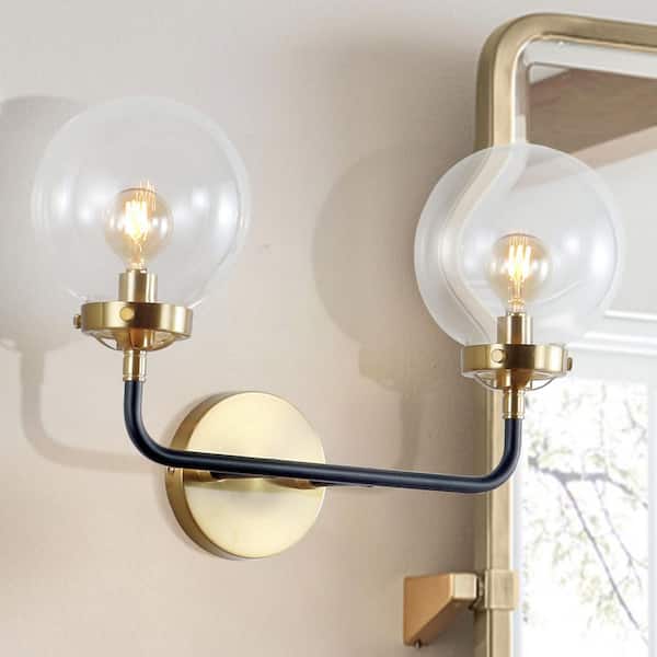 Caleb 2-Light 18 in. Brass/Black Wall Sconce