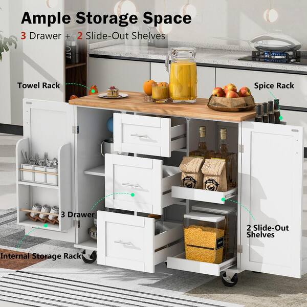 Runesay White Mdf Base with Mdf Wood Top Rolling Kitchen Island (17-in x 50-in x 36.85-in)