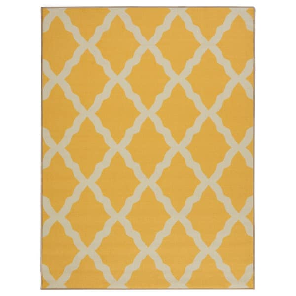 Ottomanson Pink Collection Contemporary Moroccan Trellis Design Yellow 3 ft. x 4 ft. Kids Area Rug