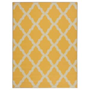 Glamour Collection Non-Slip Rubberback Moroccan Trellis Design 3x5 Indoor Area Rug, 3 ft. 3 in. x 5 ft., Yellow