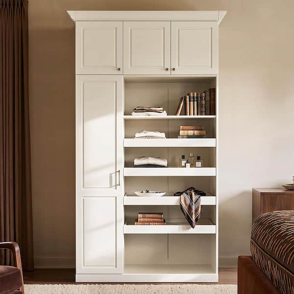 Cream Wood 59.1 in. Armoire with Pull-Out Drawers, Cabinet Doors, Top Cabinet Storage, Anti-Tip Hardware For Bedroom