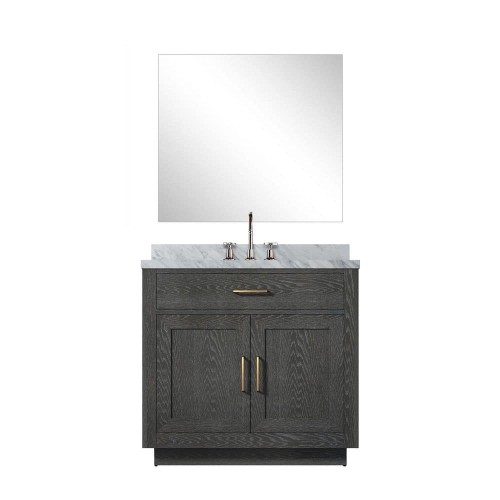 Condor 36 in. W x 22 in. D Black Oak Single Bath Vanity with Carrara Marble Top, 34 in. Mirror and Faucet Set price history on PriceWatchPro