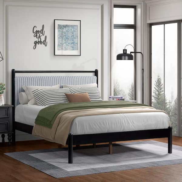 CHRISTOPHER KNIGHT HOME Vista Full Size Upholstered Platform Bed with Headboard, Rubberwood, Black + Grey