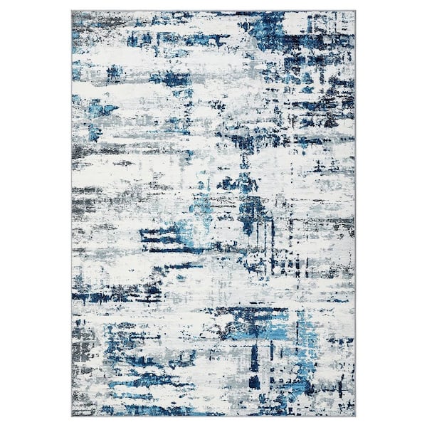 Garvee Modern Abstract Low Pile Soft Thin Carpet Washable for Bedroom Living Room Laundry Office Blue, 5 ft. x 7 ft. Area Rug