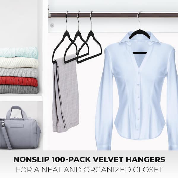 OSTO Black Velvet Hangers 100-Pack OV-113-100-BLK-H - The Home Depot