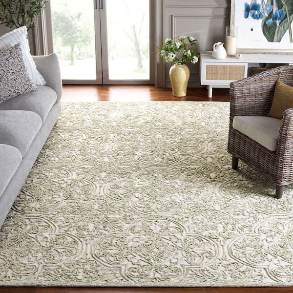 Martha Stewart 10 ft. x 14 ft. Ivory/Green Oriental Area Rug