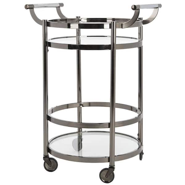 MOEPISY Black Nickel/Glass Nickel Trim Handle/Tempered Glass 2-Tier Round Bar Cart Outdoor Tables Serving Bars