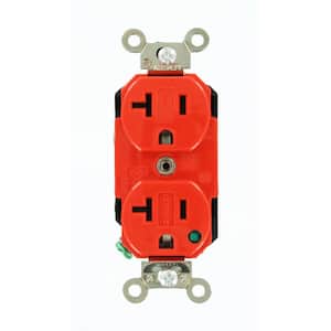 20 Amp Hospital Grade Extra Heavy Duty Self Grounding Duplex Outlet with Power Indication, Red