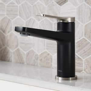 Indy Single Hole Single-Handle Basin Bathroom Faucet in Spot Free Stainless Steel/Matte Black